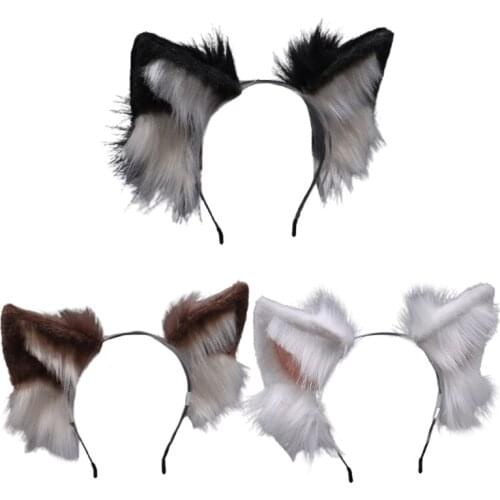 Simulation 3D Furry Wolf Ears Headband Faux Fur Fluffy Plush Animal Hair Hoop Anime Masquerade Cosplay Hair Accessories