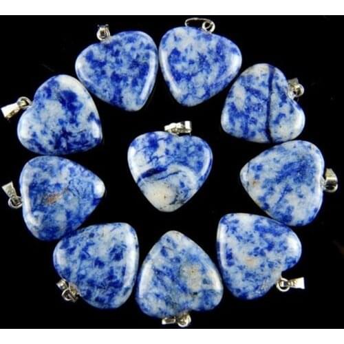 Wholesale 5pcs/lot 20*20mm blue spot jasper heart natural stone charms pendants for necklace jewelry making Good free shipping