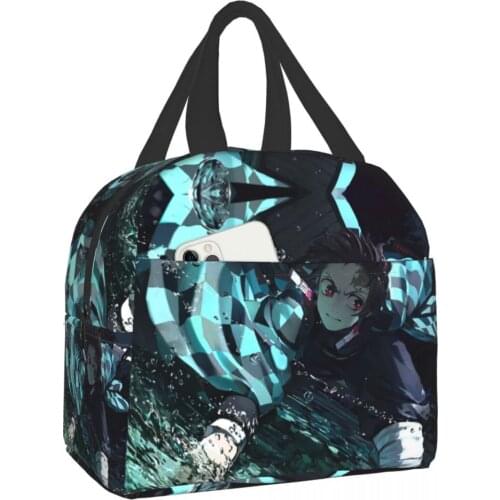 Demon Slayer Portable Lunch Bag New Thermal Insulated Lunch Box Tote Cooler Handbag Bento Pouch Dinner School Food Storage Bags
