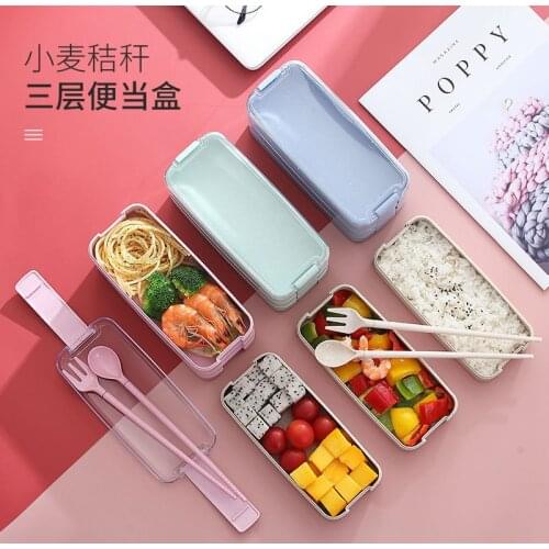 900ml Portable Healthy Material Lunch Box 3 Layer Wheat Straw Bento Boxes Microwave Dinnerware