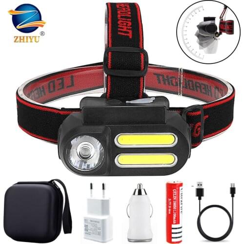 Portable Mini XPE+2* COB LED Headlamp Work Light Waterproof Headlight Use 18650 Battery for Night Lighting Flashlight Head Lamp