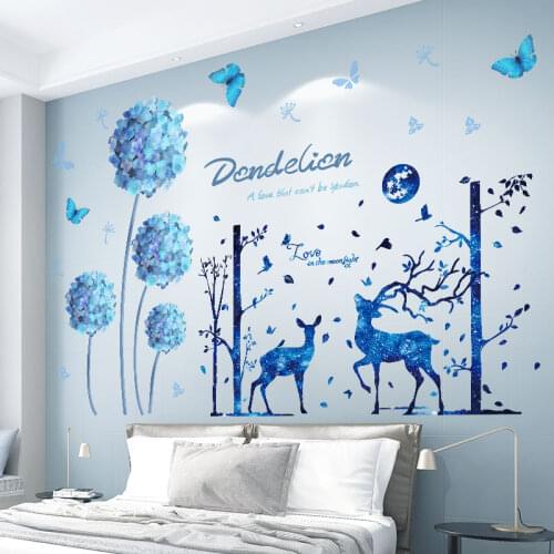 [shijuekongjian] Deer Animals Wall Stickers DIY Flower Plants Mural Decals for Kids Room Baby Bedroom Kitchen House Decoration