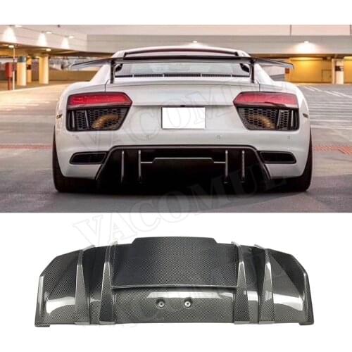 Dry Carbon Fiber Rear Lip Diffuser Spoiler For Audi R8 V8 V10 2017-2020 Fins Shark Style Skid Plate Car Bumper Guard Car Styling