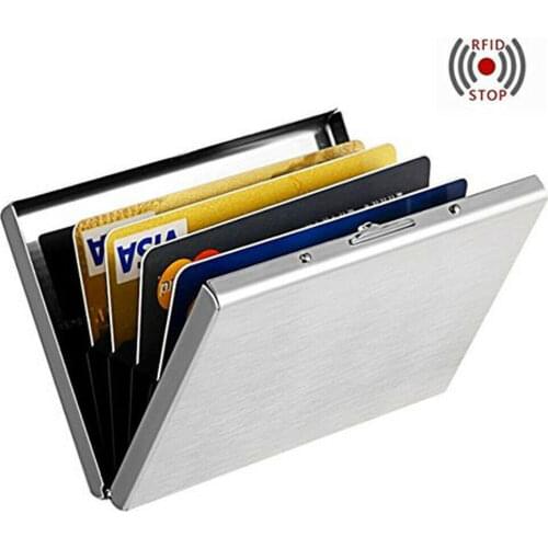Stainless Steel ID Credit Card Holder Case Organizer Slim RFID Blocking Anti-scan Wallet