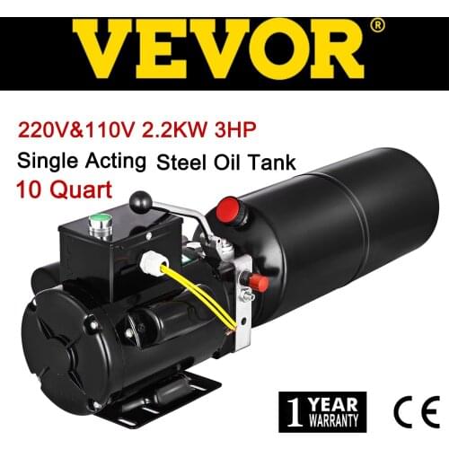 VEVOR 3 HP Single Phase Hydraulic Pump 220V 110V 2.2KW Steel Oil Reservoir Tank 3400 RPM Car Lift Power Unit for Auto Repair