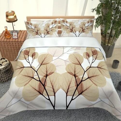 High quality 3d bedding Morden brown leaf curtains Bedding Set Bed Cover Bed Sheet 3d pillow case