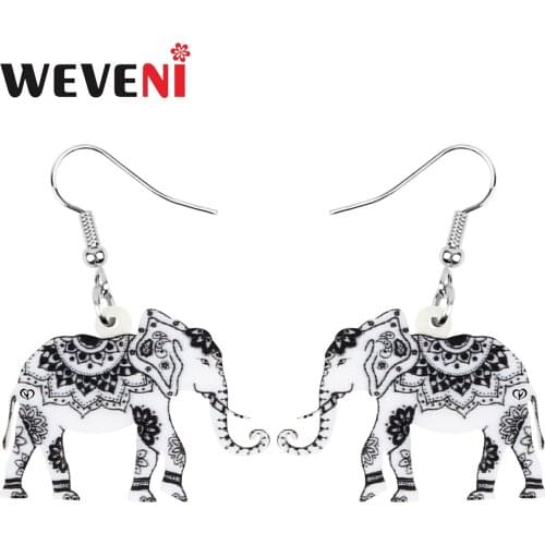 WEVENI Acrylic Ethnic Jungle Elephant Earrings Print Floral Wild Animal Dangle Drop Jewelry For Women Girls Teen Gift Accessory
