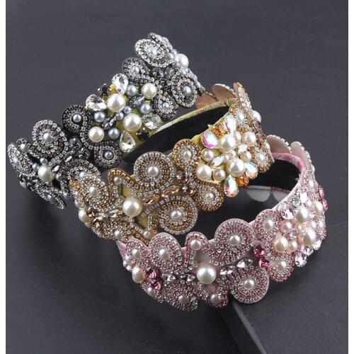 Cross-border fashion gorgeous baroque inlaid rhinestones colorful pearl headbands ladies personalized travel hair accessories873