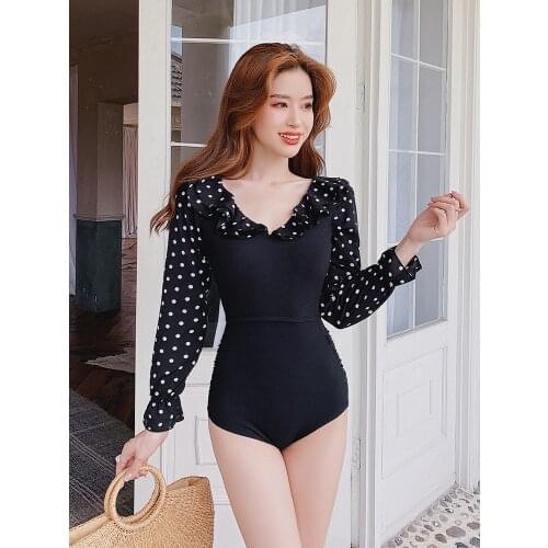 Womens Swimsuits One-Piece Slimming Female Korean Plus Size Bathing Suit Women Swimwear Retro Summer Beach Print Dot Ins Long
