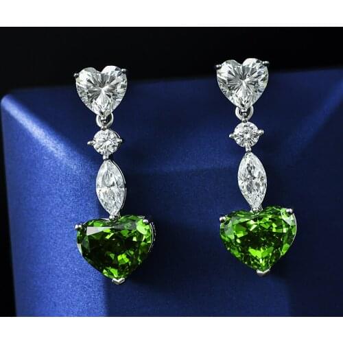 Trendy 100% 925 Sterling Silver Heart Pink Created High Carbon Diamond Wedding Party Dangle Earrings For Women Fine Jewelry Gift