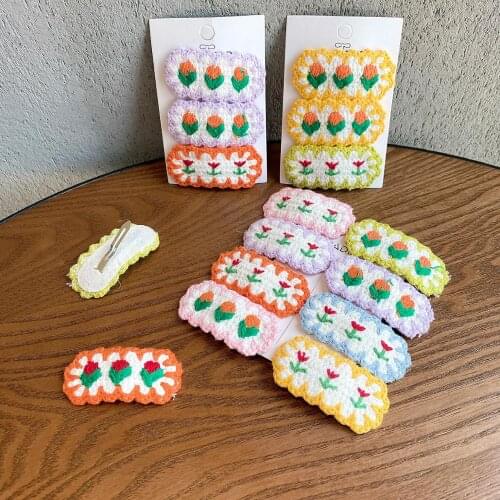 1PCS 2020 Autumn Winter Sweet Adorable Colorful Woolen Knitted Strawberry Cherry Flower Hair Clip Hairpin Accessories