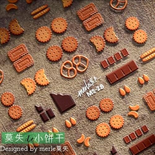 1PC Nail Sticker Back Adhesive Engraved Acrylic Summer Nail Decals Cute 3D Biscuit Chocolate Design for Manicure DIY Decoration