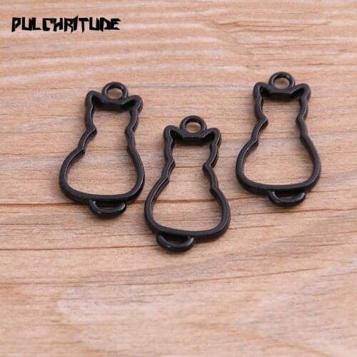 10pcs 16*31mm Black Alloy Jewelry Accessories Article For Animal Cat Charm Hollow Glue Blank Pendant Tray Bezel