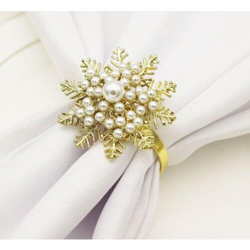 10pcs Hotel Christmas Hollow Snowflake Napkin Button Napkin Ring Napkin Ring Pearl Cloth Ring
