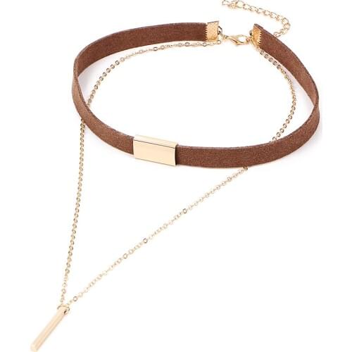 2017 Fashion retro leather simple leather necklace double vertical bar choker necklace collar women choker necklace