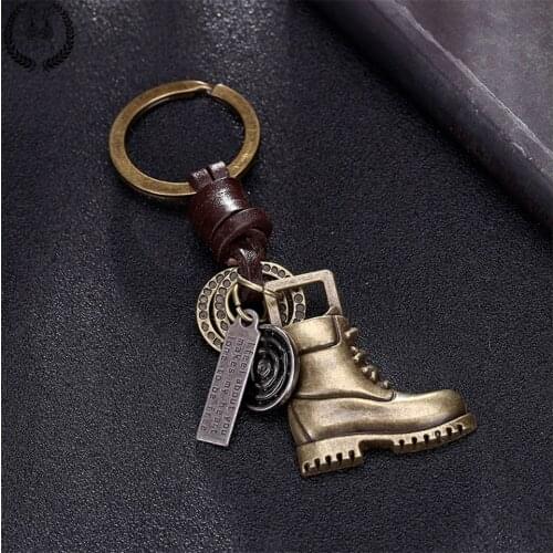 2020 Men vintage leather cowhide car alloy cool military boots keychain Shoes pendant purse bag key chain keyring trinket gifts
