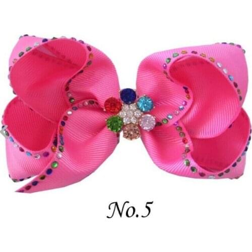 50 BLESSING Girl Rhinestone Rainbow 4.5" Diamond ABC Hair Bow Clip Flower Ballet