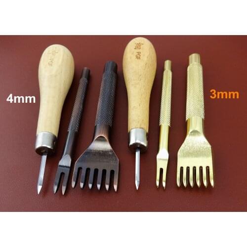6pcs Leather Craft Diamond Lacing Chisel Pricking Iron Punch Awl Tool Set - Edger Creaser Groover Skiver Beveler Awl Slicker