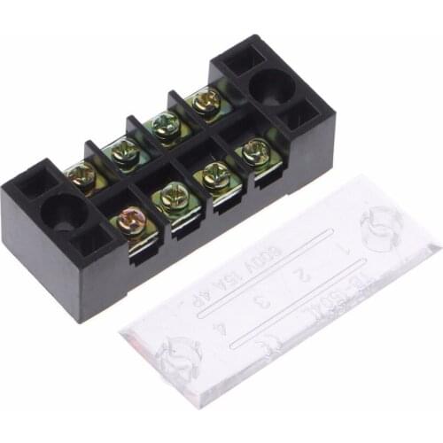 600V 15A 4 Positions Dual Rows Covered Barrier Screw Terminal Block Strip Wires Connector