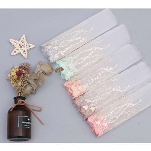 9Yards Flower LaceTrim Dress Wedding Blue Pink Lace Ribbon Fabric Applique Baby DIY Embroidered Sewing Craft 20cm Width