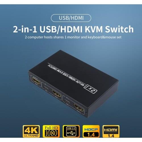 AIMOS AM-KVM 201CL 2-in-1 HDMI-compatible/USB KVM Switch Support HD 2K*4K 2 Hosts Share 1 Monitor/Keyboard& Mouse Set KVM Switch