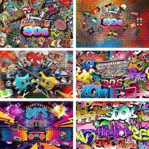 Avezano 80s 90s Party Photography Backdrops Adult Birthday Hip Hop Disco Retro Style Graffit Background Banner Photobooth Props