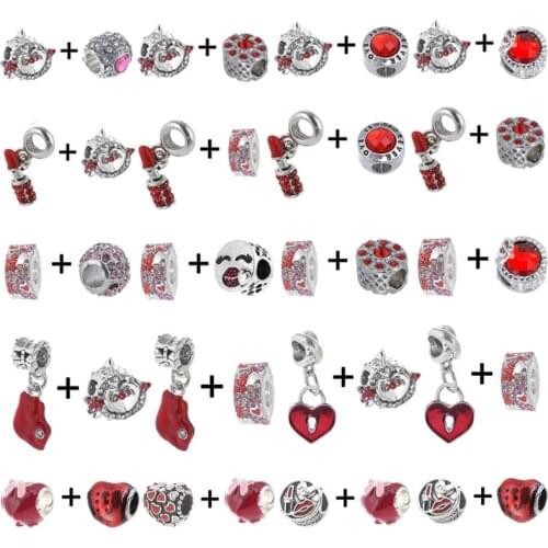 2Pcs/Lot New Arrival Sexy Red Lips Charms Beads Fit Brand Bracelet For Women Romantic Valentines Day Jewelry Gift