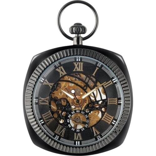 Antique Men Women Mechanical Hand-Winding Pocket Watch Roman Numerals Display Pendant Clock with Fob Chain Luminous Hands Gift