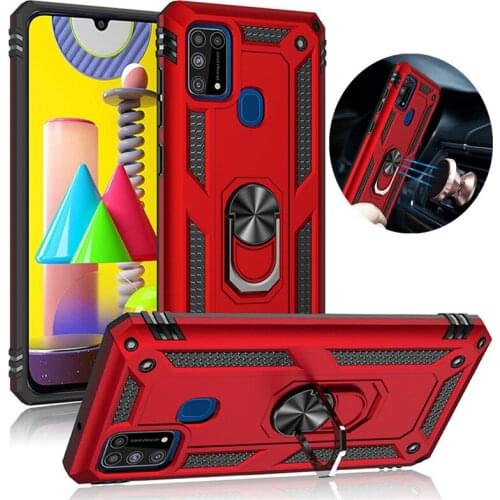 Phone case for samsung galaxy m21 m31 m31s m51 m30s m01 core m02 m11 shockproof armor hard car magnetic finger ring stand cover
