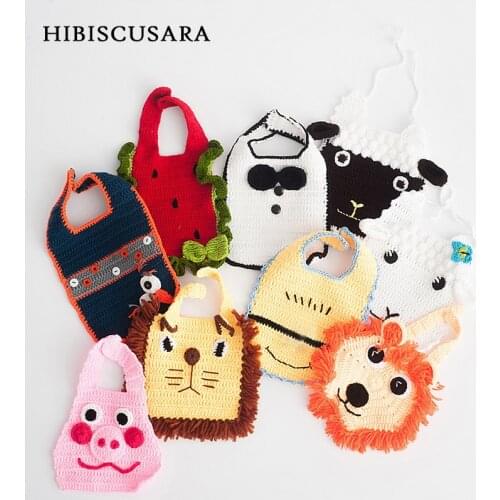Animal Baby Bibs Handmade Knitted Adorable Infant Burp Cloths Novelty Photo Props Accessories Cartoon Bib Lion Sheep 0-1 Yrs