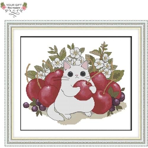 Joy Sunday C877 Free Shipping 14CT 11CT Counted and Stamped Home Decor Cat And Apple Needlework Embroidery DIY Cross Stitch Kits