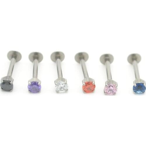 CZ Gem Ear Tragus Round Lip Labret Stud 16G Monroe Ear Cartilage Stud Earring Piercing Punk Cubic Zirconia 8mm