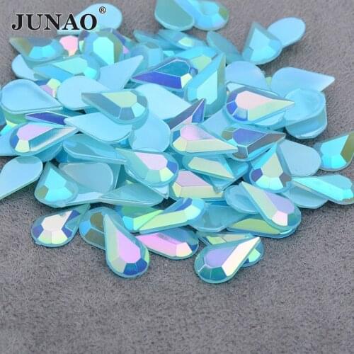 JUNAO 5*8mm 8*13mm Aqua Blue AB Drop Rhinestone Strass Crystal Applique Flat Back Gems Acrylic Stones For Clothes Jewelry Crafts