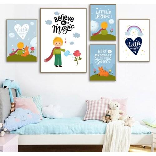 Modern Style Canvas Painting Poster Cartoon Pictures Little Prince Letter Believe In Magic for Nursery Home Rooms Wall Decoratio