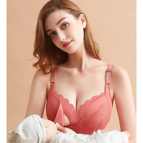 Lace Nursing Bra Breast Feeding Bra With Open Breast Front Button Bra Skin-friendly Soft Thin Breathable Sleepable Bra
