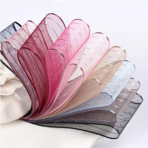 5yards/lot 4CM Stripe Organza ribbon Sheer Ribbon Party Home Wedding Holiday Decoration Gift Wrapping DIY Material