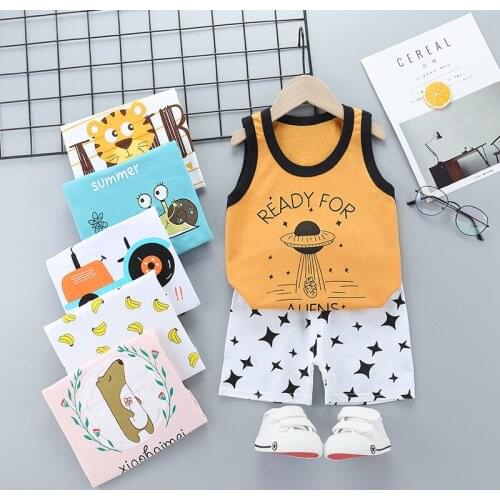 Summer Childrens Vest Set Pure Cotton Baby Sleeveless Vest 2-piece Clothes Boys Clothing Set Baby Toddler Clothing For Boy