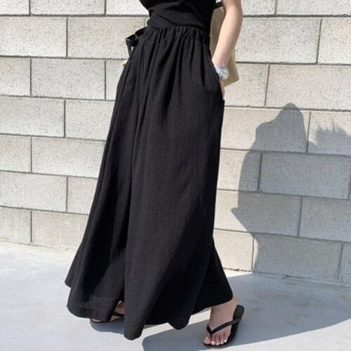Linen wide elastic High Waist Wide Leg Pants Korean chic summer womens wear pure color cotton linen casual pants womens pants