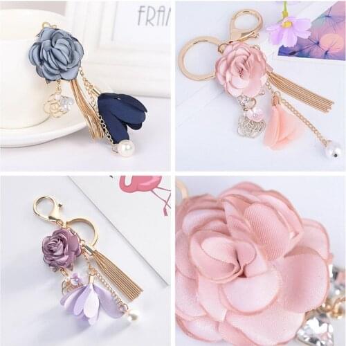 Small Fresh Cloth Flower Key Chain Fashion Tassels Keychain Car Key Ring Female Keyring Women Bag Pendant Exquisite Ornaments