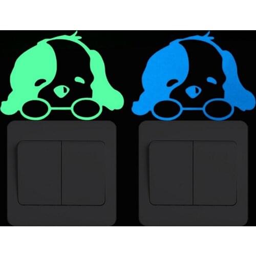 Cute Dog Switch Sticker Home Decor Glow in the Dark Cartoon Animal Wall Sticker Kids Room Bedroom DIY Luminous Decorative Decals