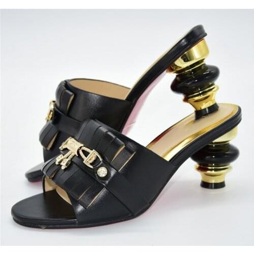 Fashion Black African Pumps Shoes High Heel Slippers For Lady 81-1 Heel Height 8CM