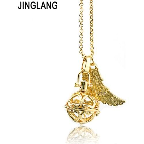 Fashion Angel Necklace Chime Musical Baby Pregnancy Balls Gold Color Heart Feather Cage Pendant Necklace Jewelry