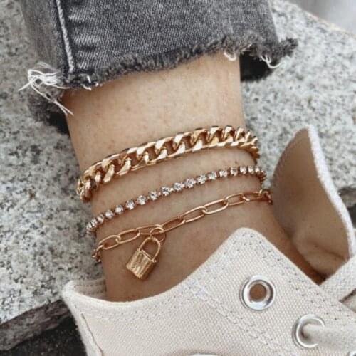 Trendy Multi Layer Gold Chain Anklets for Women Ladies Lock Pendant Ankle Bracelet on the Leg Barefoot Sandal Beach Jewelry