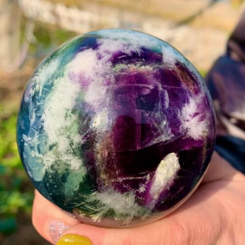 Natural color fluorite quartz crystal ball luster healing 55-60MM