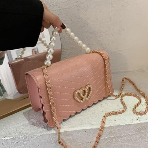 New 2021 Fashion Women PU Leather Pearl Handbag Elegant Female Luxury Designer Shopping Bag Shoulder Cross Body Bag for Girls