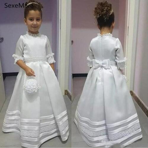 New White First Communion Dress for Girls Half Sleeves Ball Gown High Quality Girls First Communion Dress