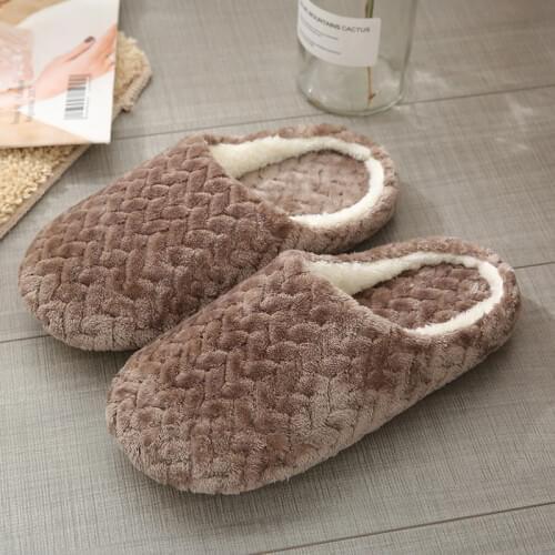 Plush Indoor Slippers Women Winter Cotton Slides Soft Warm Home Shoes Solid Room Slippers Men Slip-On Comfortable Flip Flop