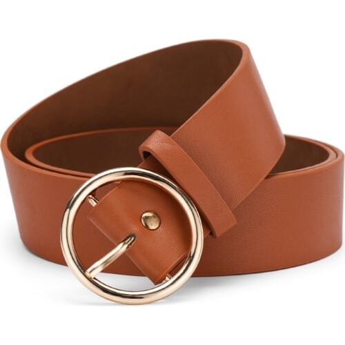 Fashion Classic Round Buckle Ladies Wide Belt Womens 2019 Design High Quality Female Casual Leather Belts For Jeans Kemer