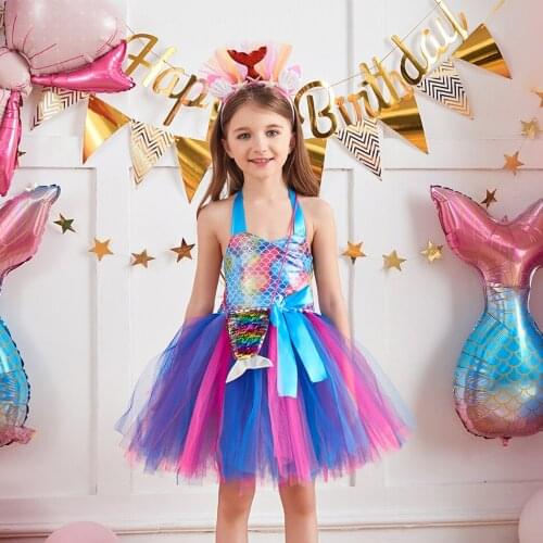 Purim Halloween Costume Dresses For Show Girls Carnival Disguise Clothes Kids Mermaid Tutu Dress Nina Disfraz Vestidos Robe Gown