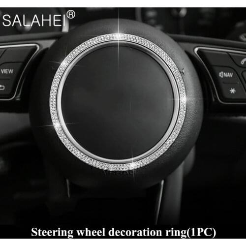Car Steering Wheel Emblem Interior 3D Rhinestone For Audi A4L A6L A3 A5 Q3 Q5 Q7 A7 A8 Drill Logo Diamond Decoration Car Sticker